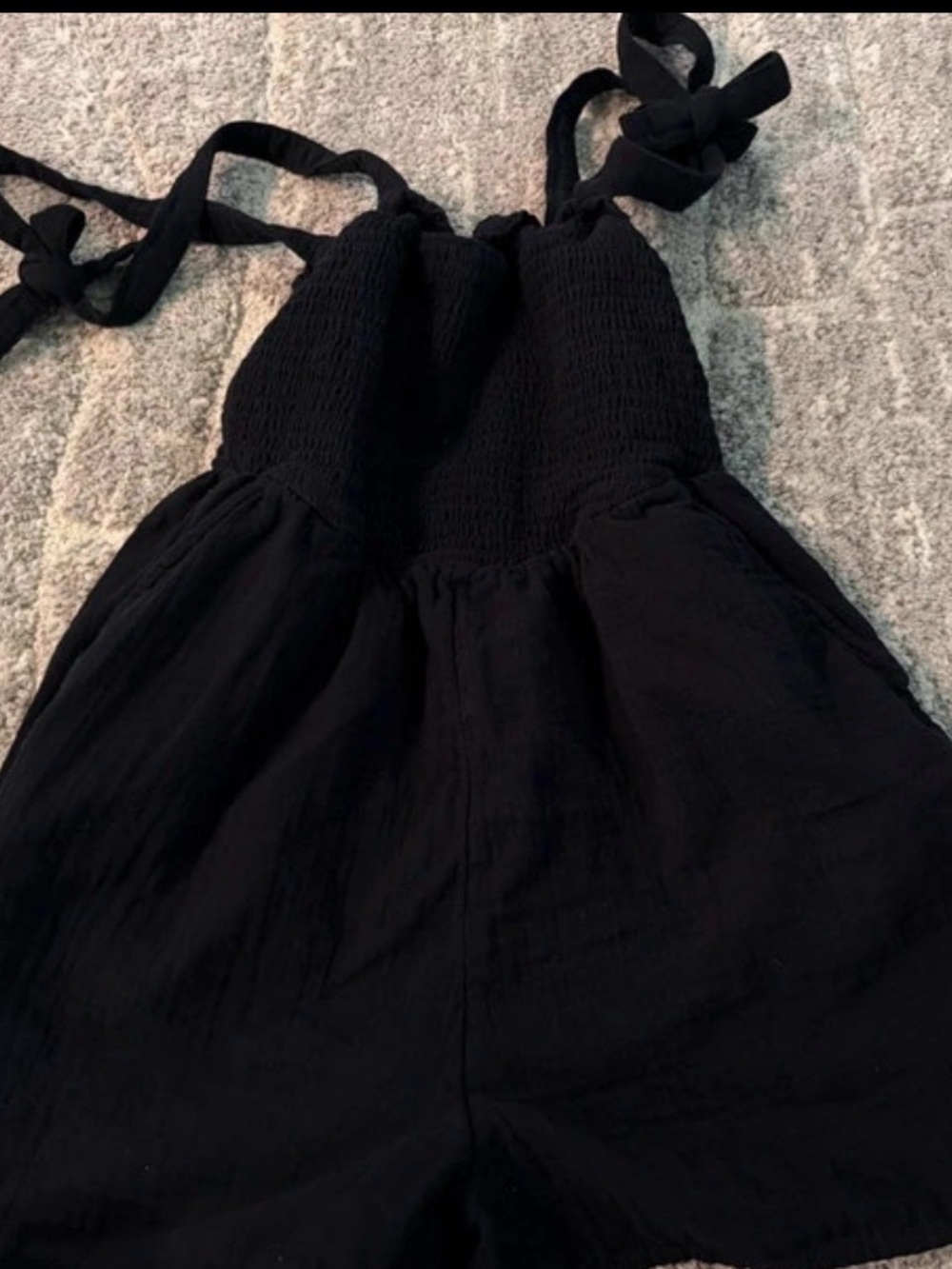 Old Navy Black Smocked Kids Romper with Tie Straps